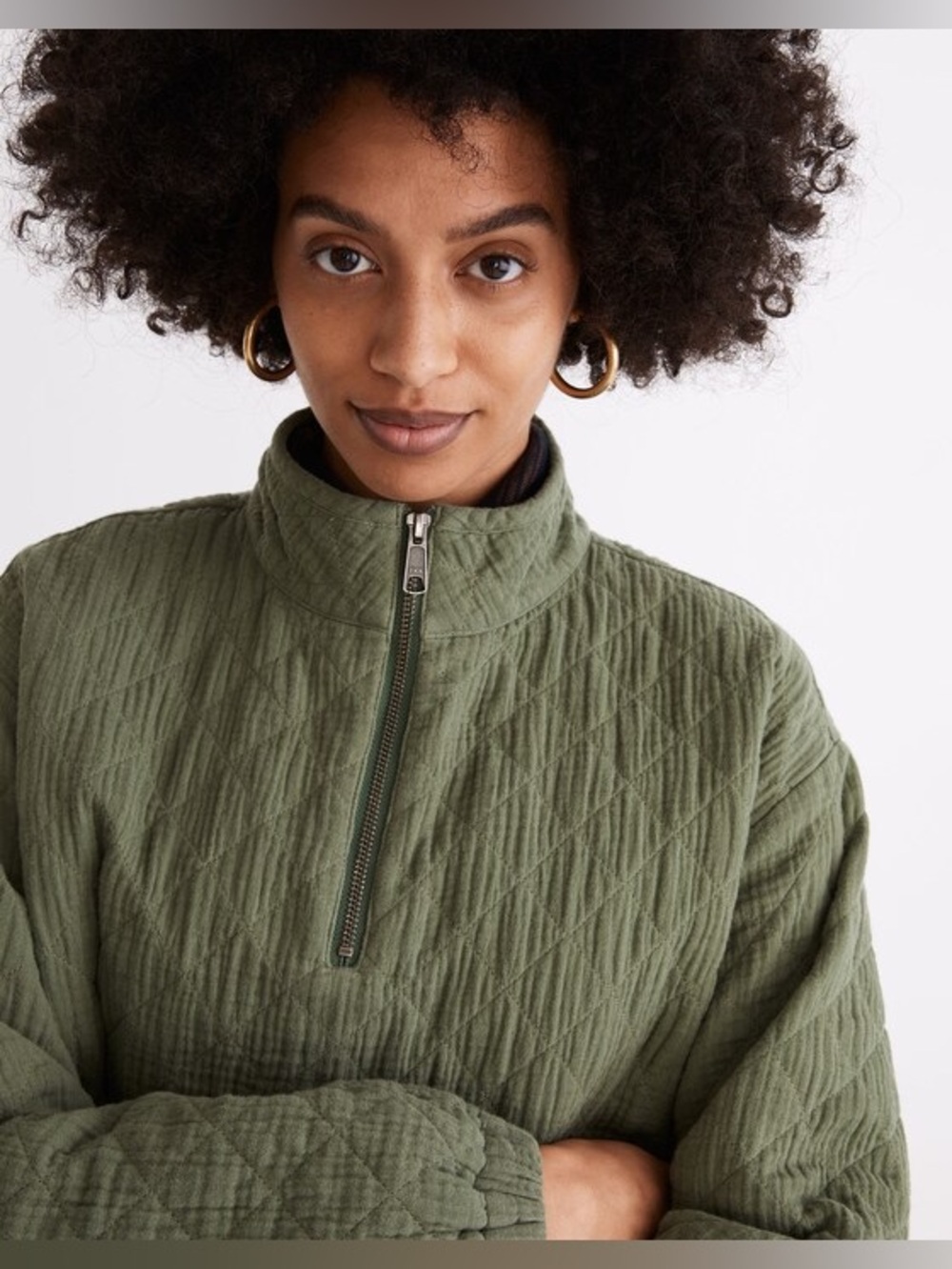 Madewell Diamond Jacquard Half-Zip Pullover Top in Faded Palm women’s medium